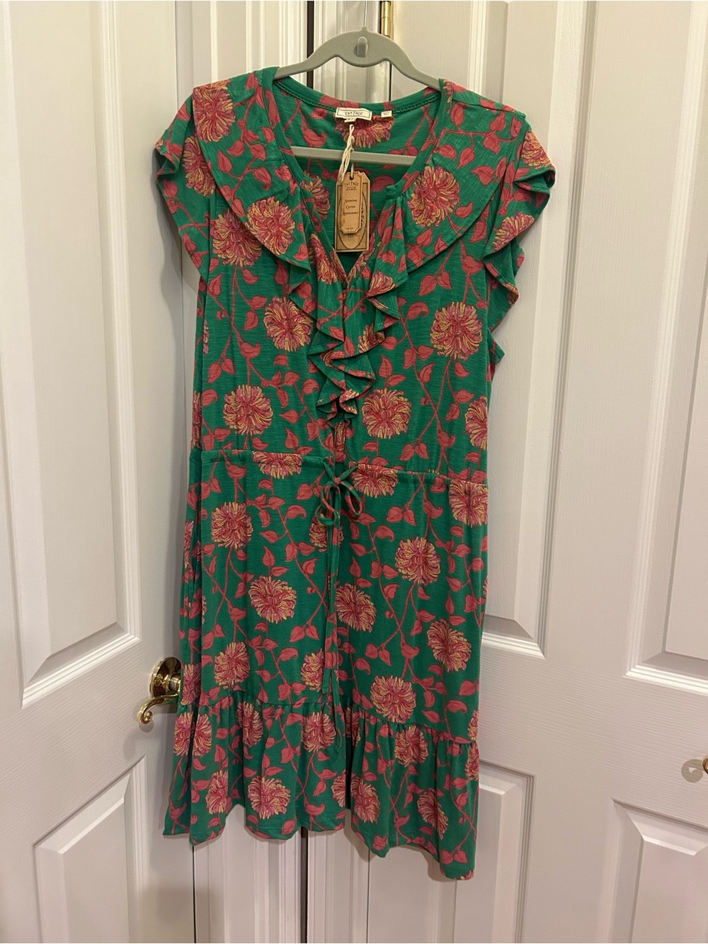 Fat Face Green Floral Ruffle Tie-Waist Dress